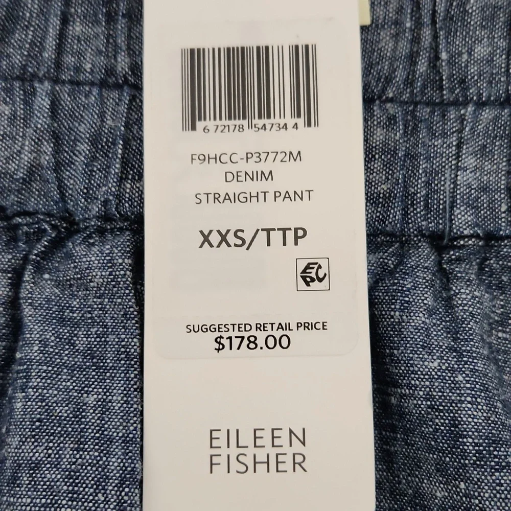 NWT Eileen Fisher Hemp Organic Cotton Chambray Straight Pants. Size XXS - Picture 10 of 10